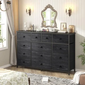 Black Dresser with 13 Fabric Dresser, Tv Stand