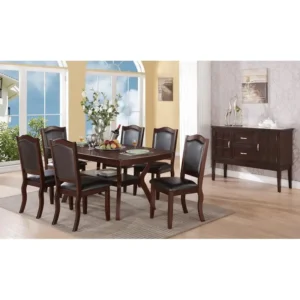 Dining Set with  Wood Table, Shelf & 6 Chairs i