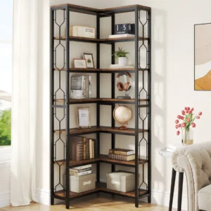 Corner Shelf, 7-Tier Industrial Corner Bookshelf
